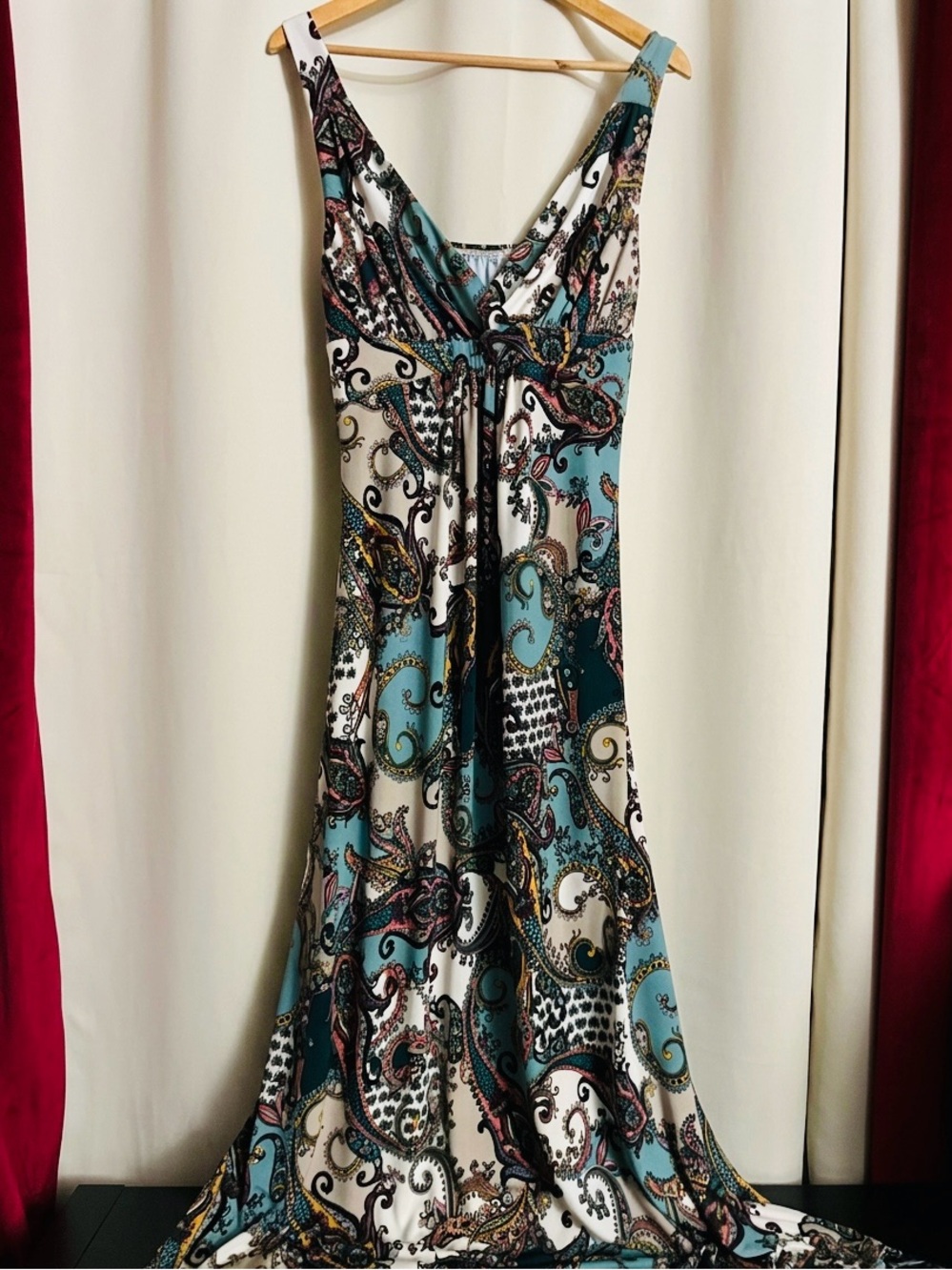 Paisley V-Neck Maxi Dress in Blue and Brown - Picture 4 of 12